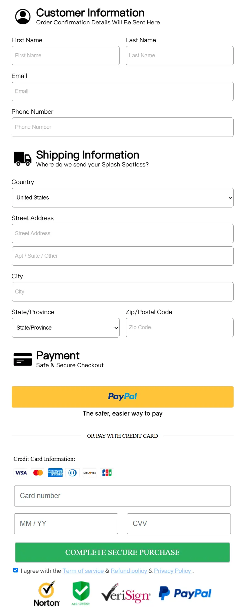 Slimqa Coffee Booster secure checkout page